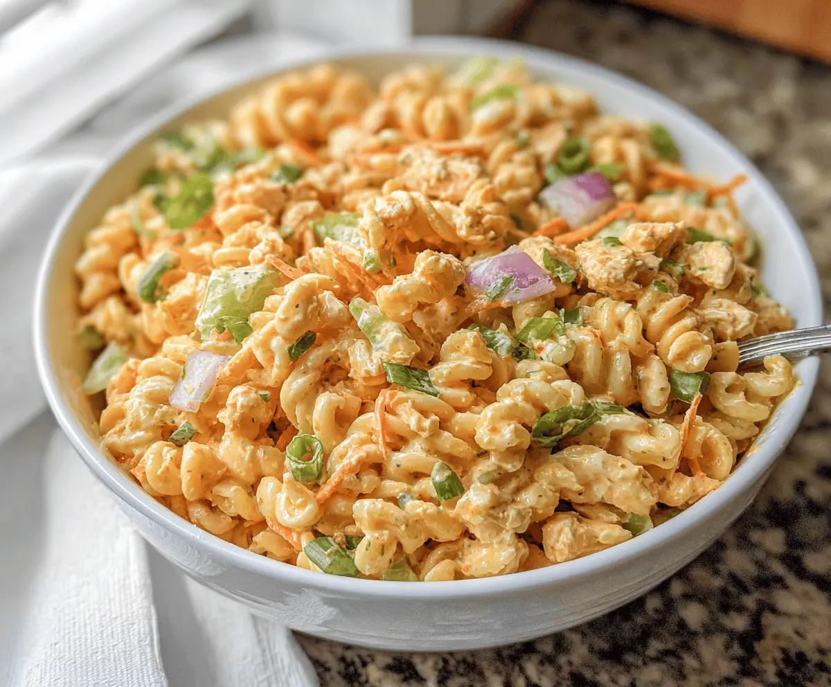 Best Ever Cheesy Buffalo Chicken Pasta Salad