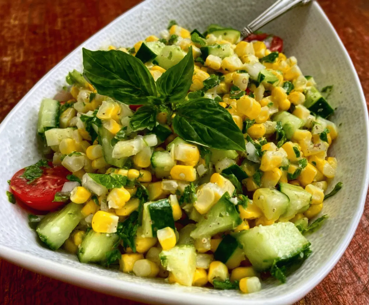 Fresh Basil Chive Cucumber and Corn Salad Recipe