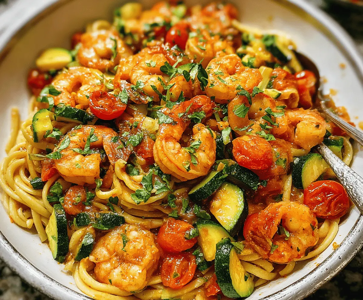 Easy Tomato Zucchini Shrimp Pasta Recipe