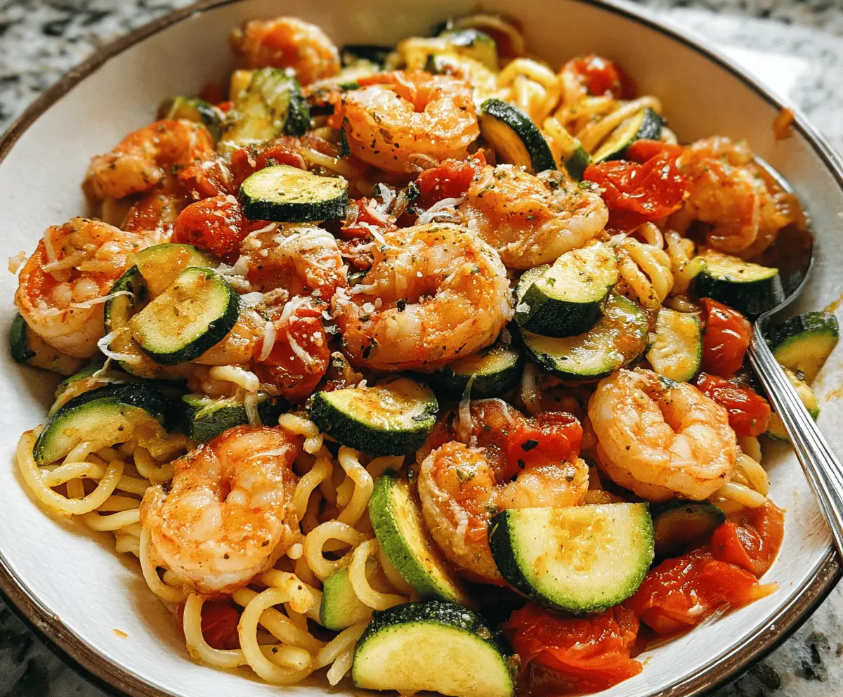 Easy Tomato Zucchini Shrimp Pasta Recipe