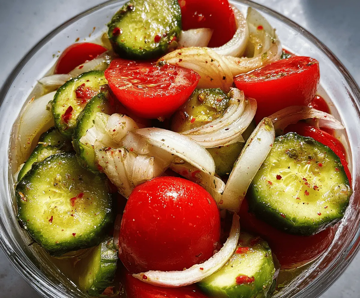 Easy Marinated Cucumbers, Onions & Tomatoes Salad