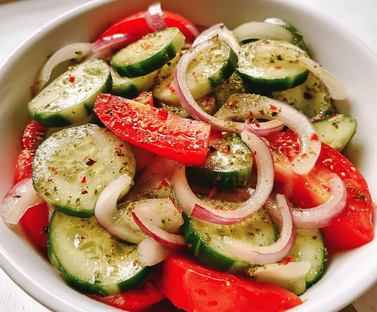 Easy Marinated Cucumbers, Onions & Tomatoes Salad