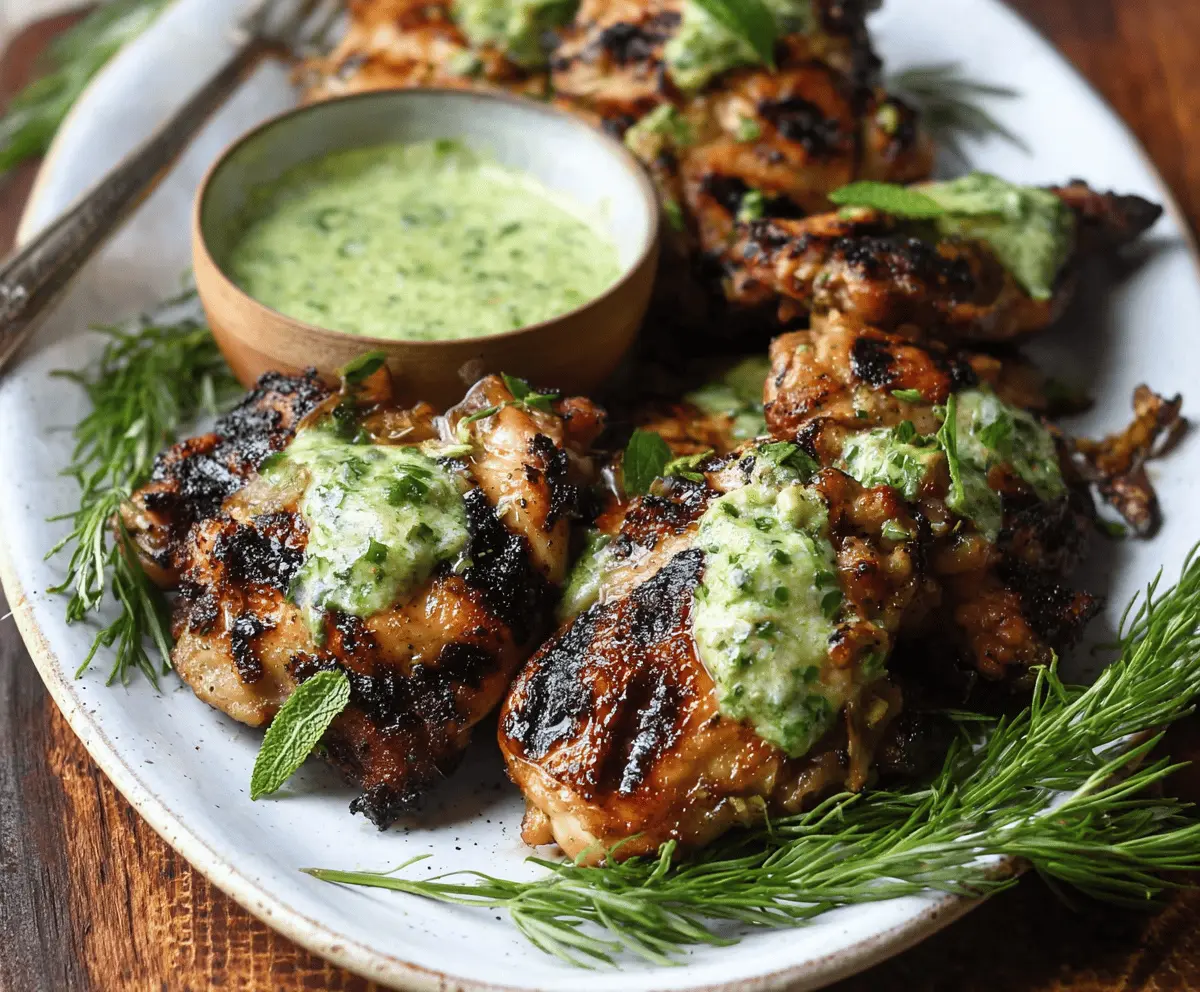 Easy Grilled Chicken Thighs with Green Goddess Sauce