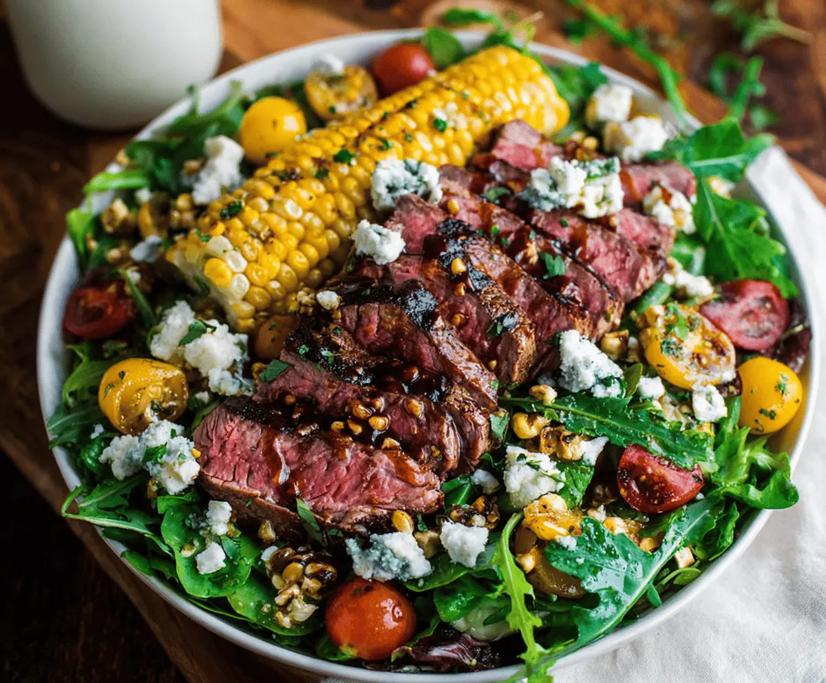 Easy Balsamic Steak Salad with Grilled Corn and Gorgonzola