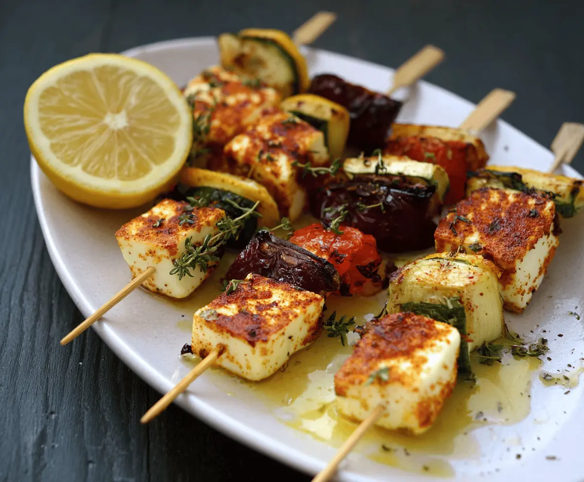 Easy Grilled Halloumi Skewers with Lemon & Thyme