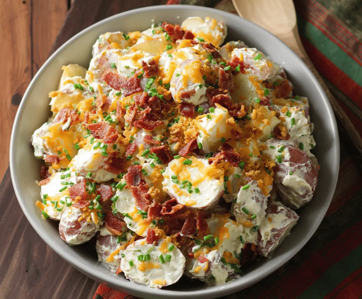 Cheddar Bacon Ranch Potato Salad Recipe