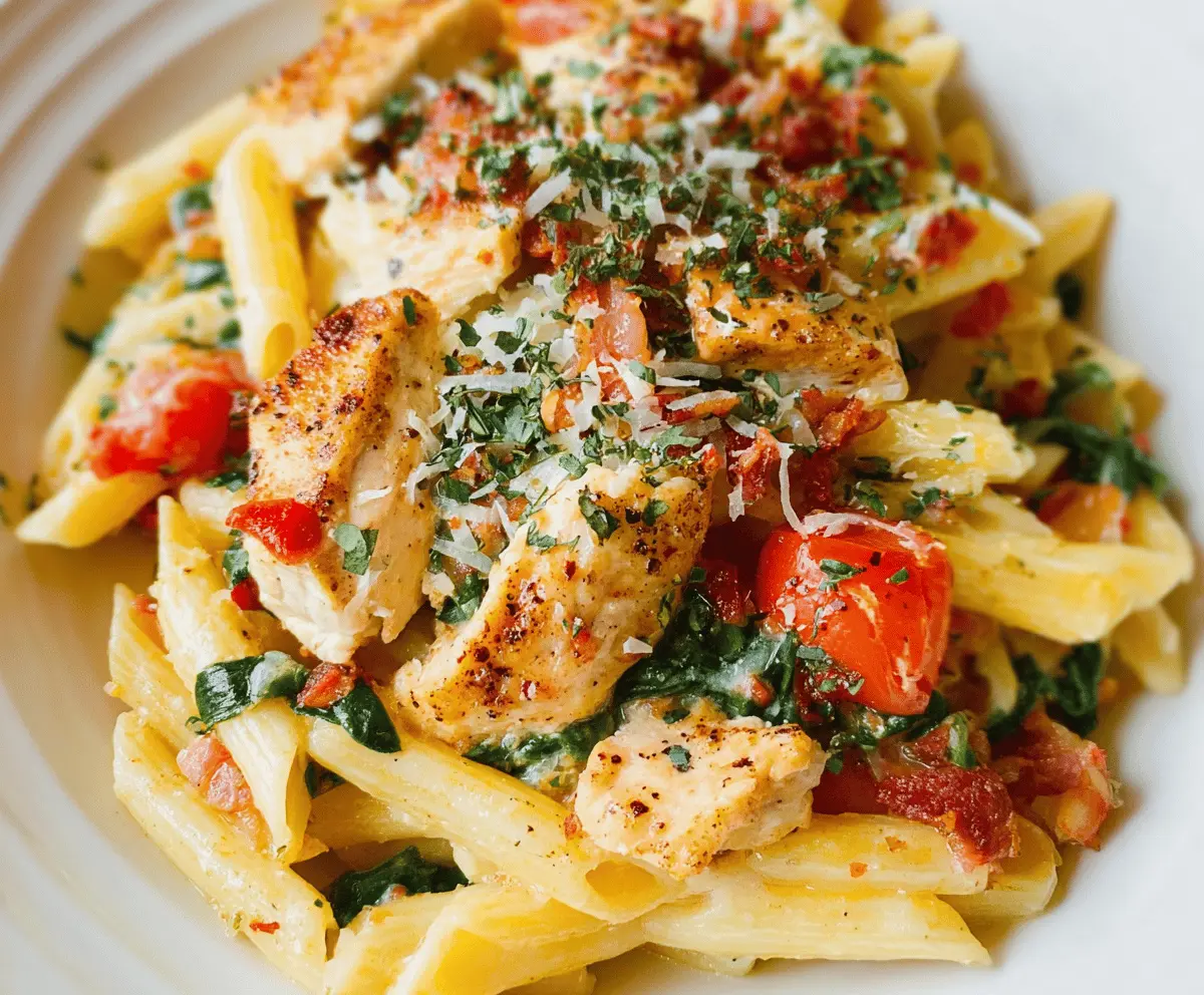 Creamy Chicken Bacon Pasta with Spinach and Tomatoes