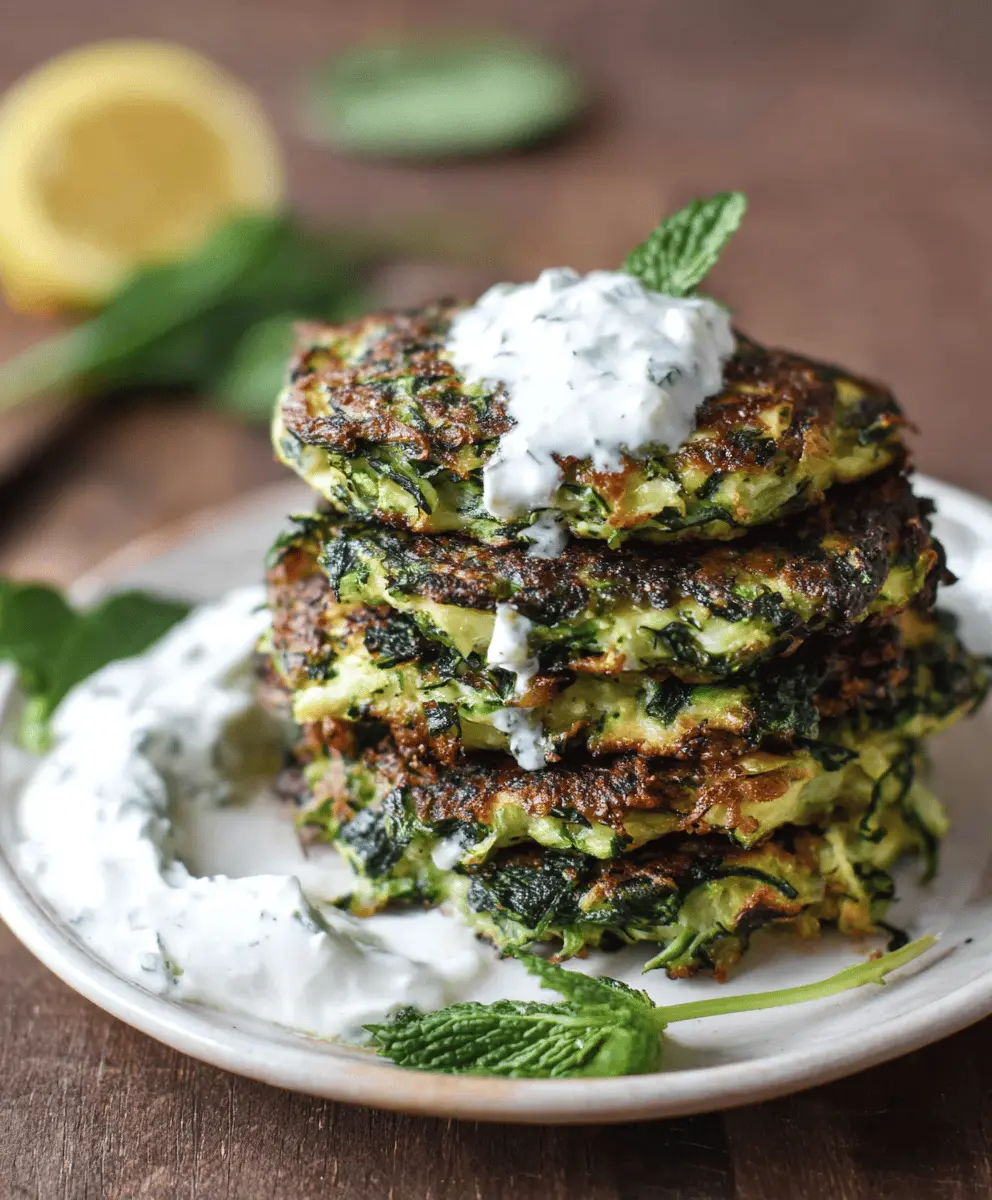 Zucchini Feta Spinach Fritters with Garlic Tzatziki