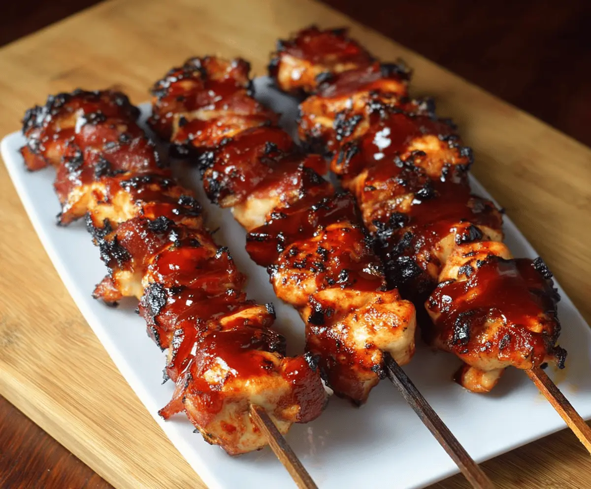 Juicy Bourbon Bacon BBQ Chicken Kebabs