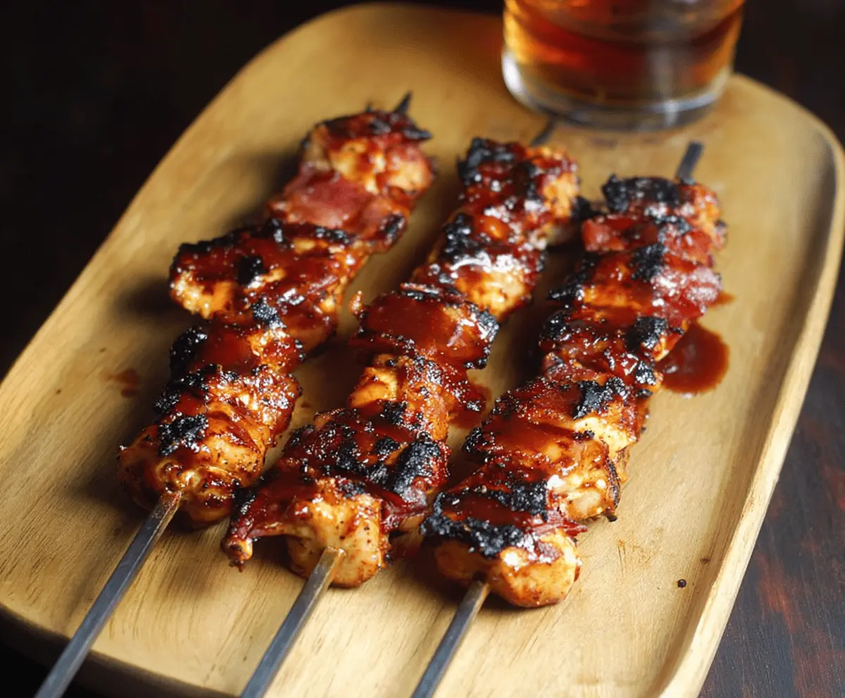 Juicy Bourbon Bacon BBQ Chicken Kebabs