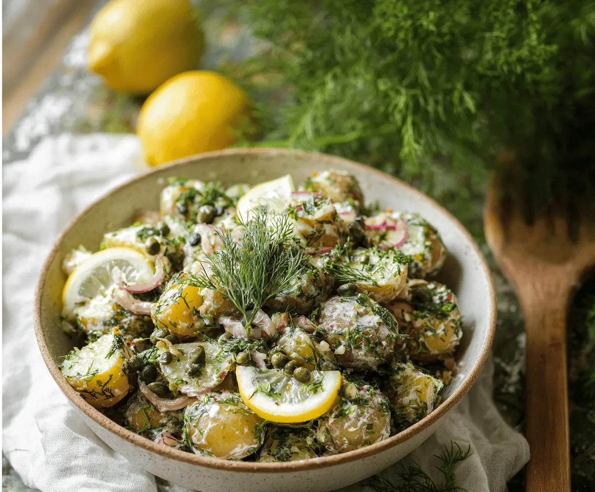 Creamy Lemon Herb Potato Salad with Dill & Capers