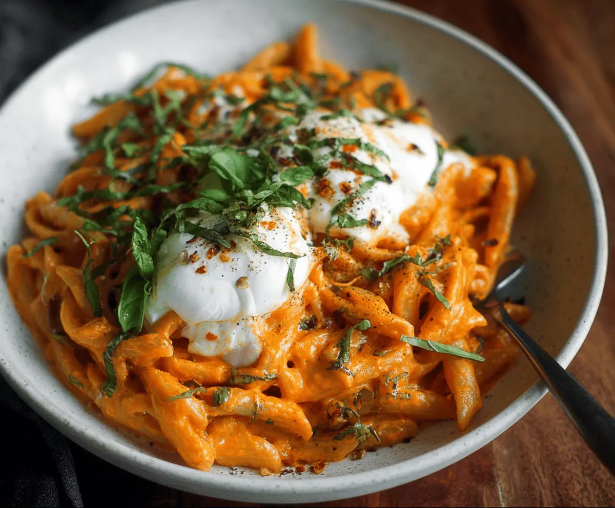 Creamy Red Pepper Pasta with Burrata and Fresh Herbs