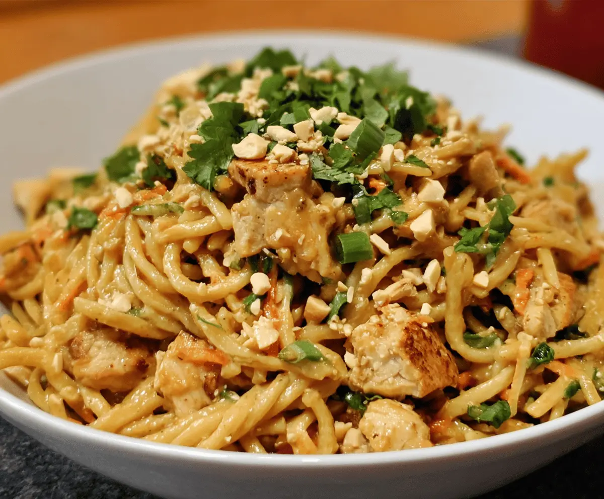 Easy Thai Peanut Chicken Pasta Recipe