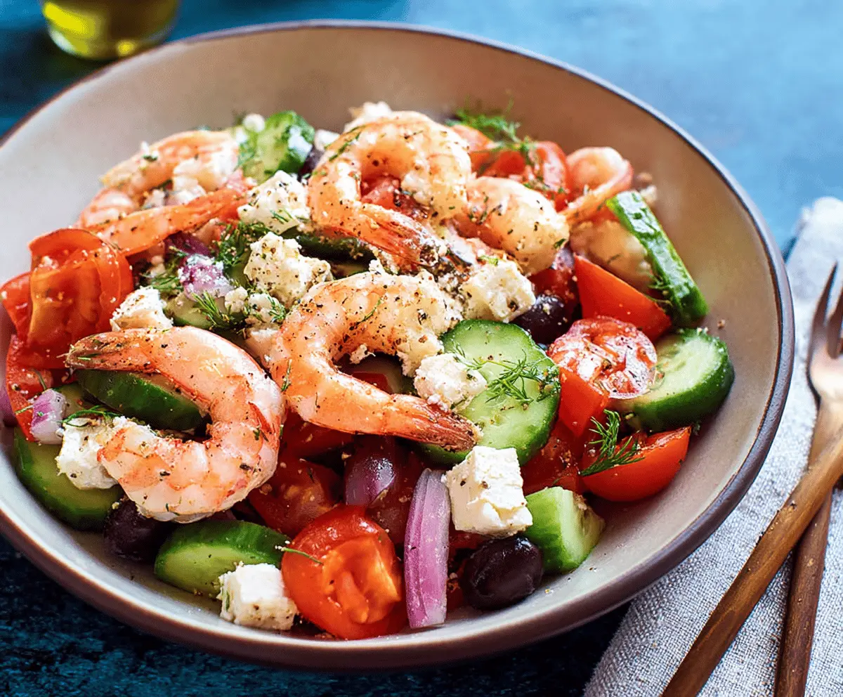 Fresh Greek Shrimp Salad with Feta and Veggies