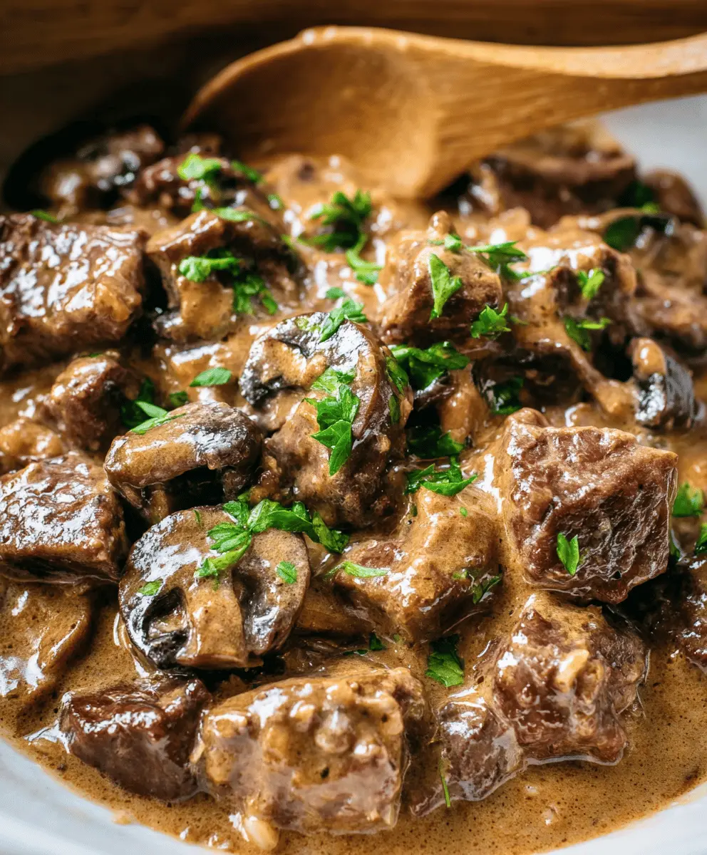 Creamy Crockpot Beef Tips with Mushrooms