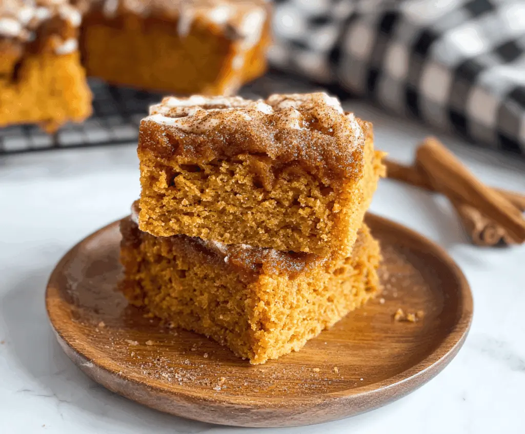 Delicious Pumpkin Snickerdoodle Snack Cake topped with cinnamon sugar, perfect for fall desserts and seasonal treats.