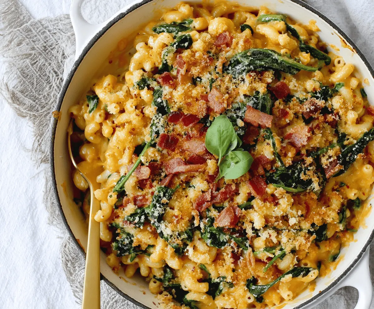 Spinach Bacon Pumpkin Mac and Cheese 