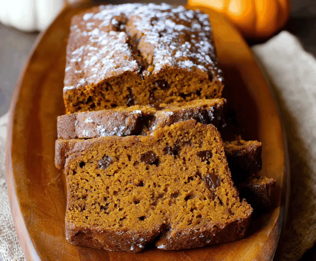 Homemade sweet pumpkin spice bread topped with a cinnamon glaze, ready to enjoy, perfect for fall baking