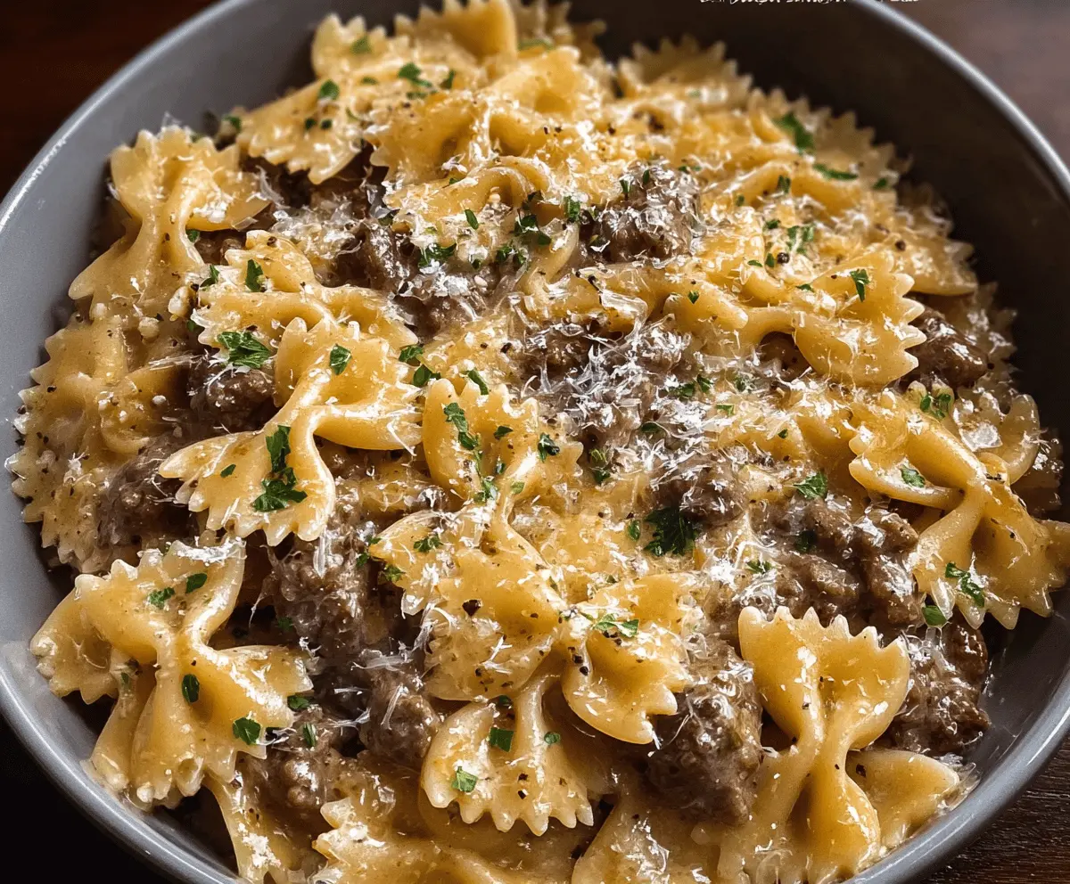 Creamy Parmesan Garlic Beef Bowtie Pasta 