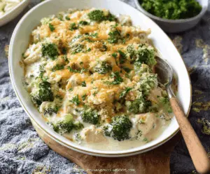 Delicious Easy Chicken Divan casserole with tender chicken, fresh broccoli, and cheesy topping