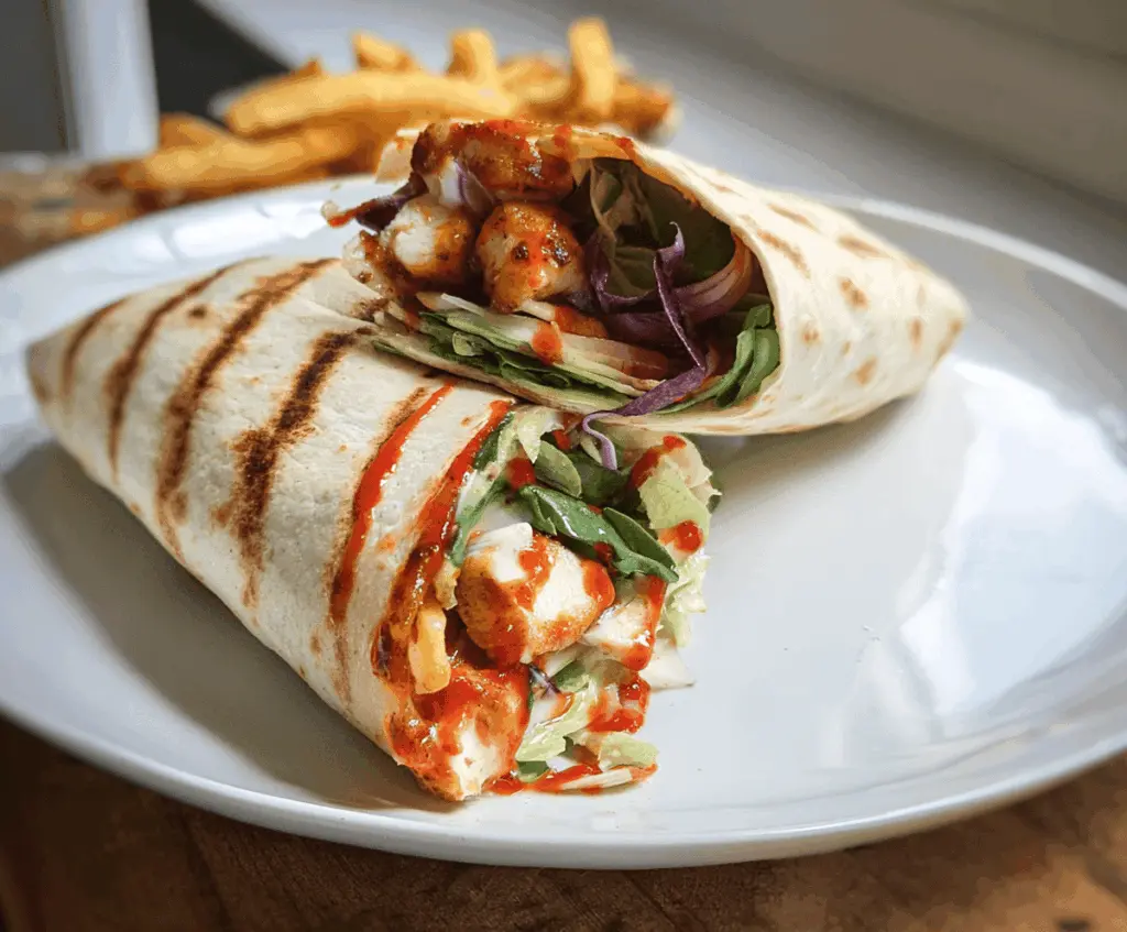 Delicious Sweet Chili Chicken Wraps with fresh vegetables and crispy wrap, perfect for a quick and flavorful meal.