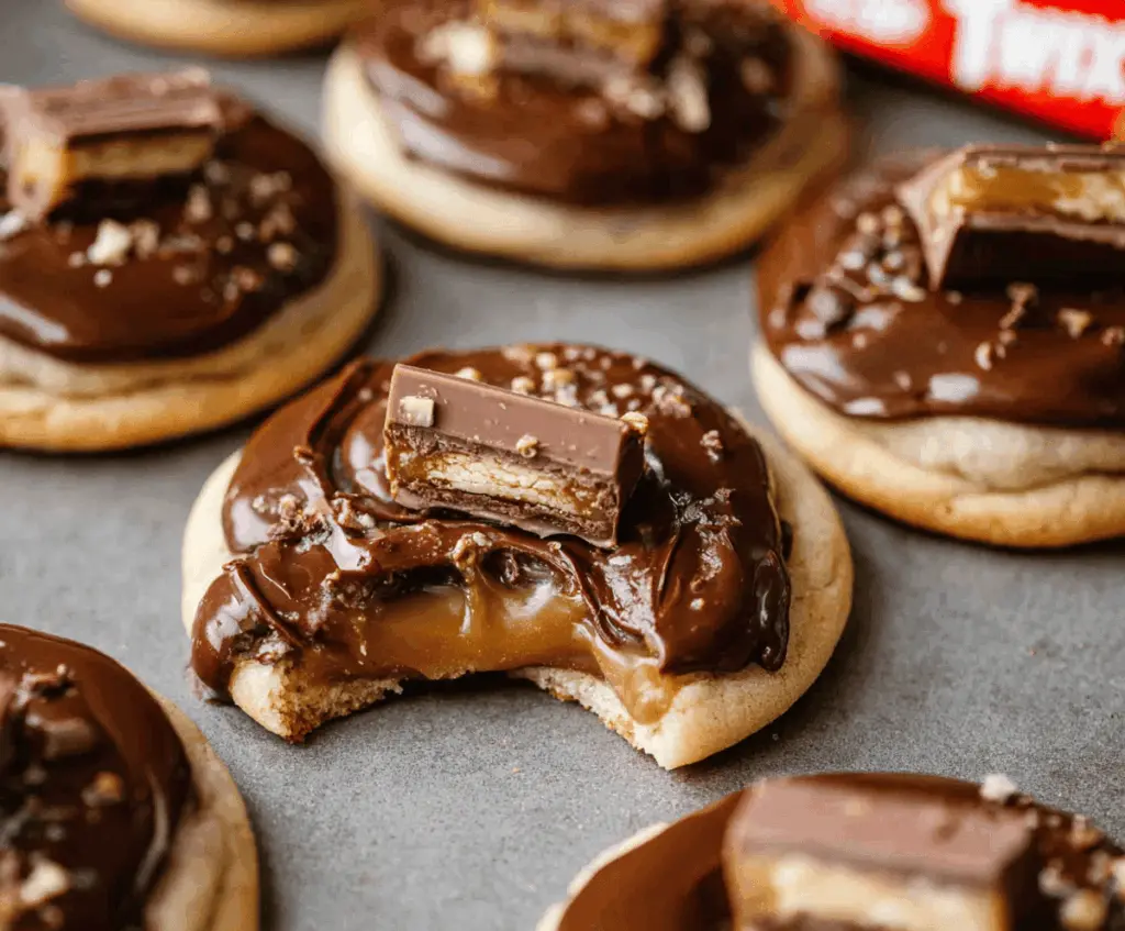 Delicious homemade Ultimate Twix Cookies with caramel, chocolate, and cookie layers on a white plate, perfect for dessert lovers