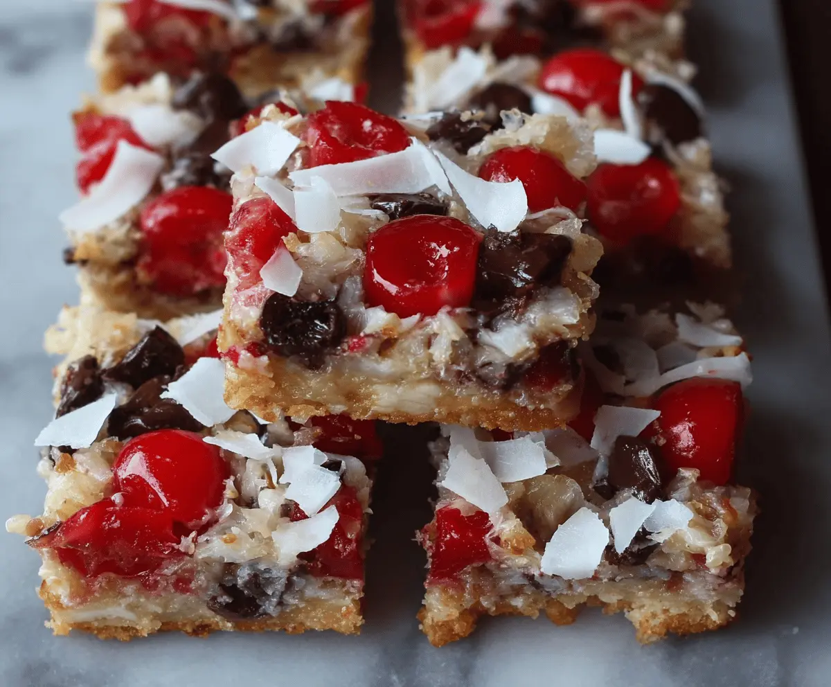 Delicious Cherry Magic Cookie Bars with cherry topping and cookie crust for flavorful dessert