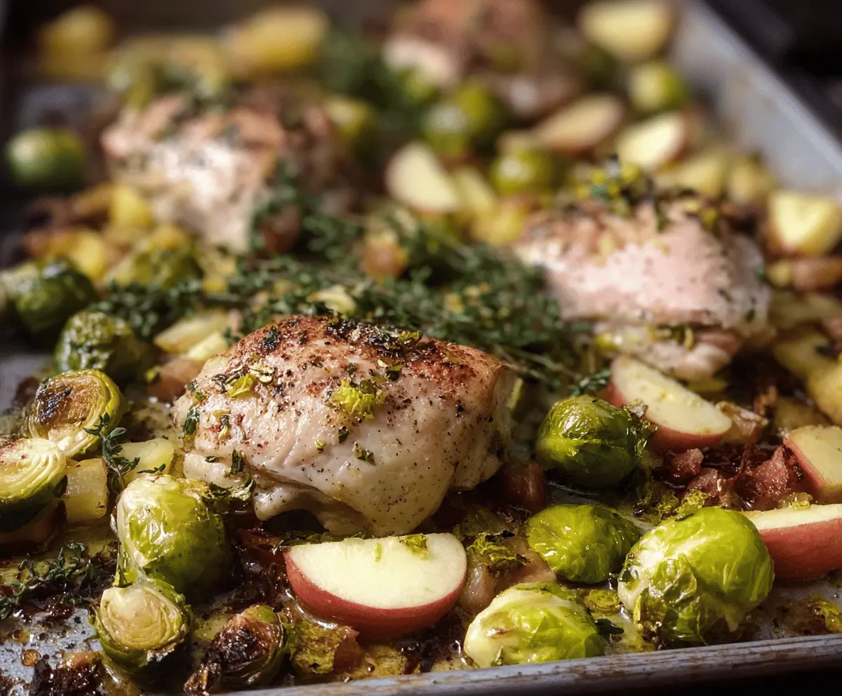 Chicken, Apple and Brussels Sprout Sheet Pan Dinner