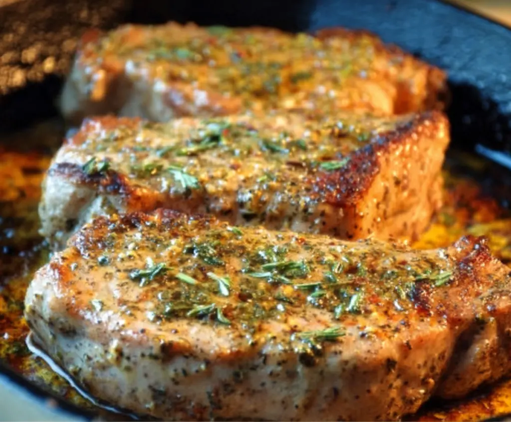 Delicious oven-baked ranch pork chops served with fresh herbs and crispy edges
