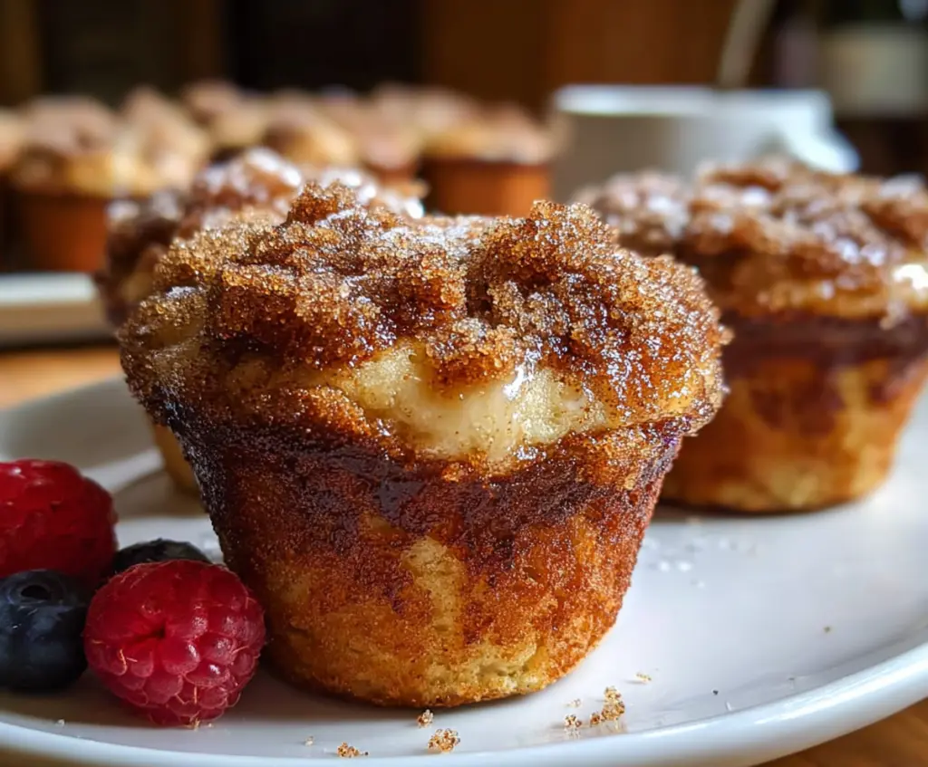 Delicious Cinnamon Sugar French Toast Muffins topped with cinnamon and sugar crumbs