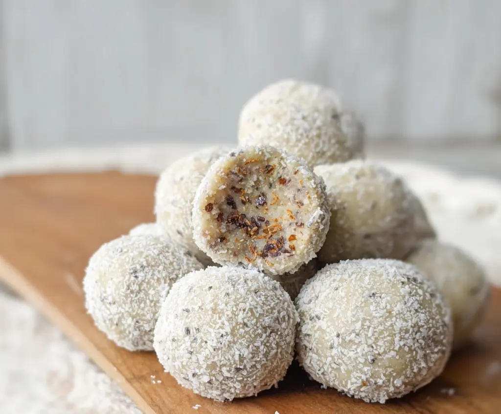 Delicious vanilla protein balls on a plate, perfect for a healthy snack.
