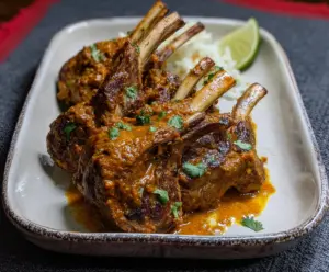 Delicious Instant Pot Curried Rack of Lamb served with vibrant vegetables
