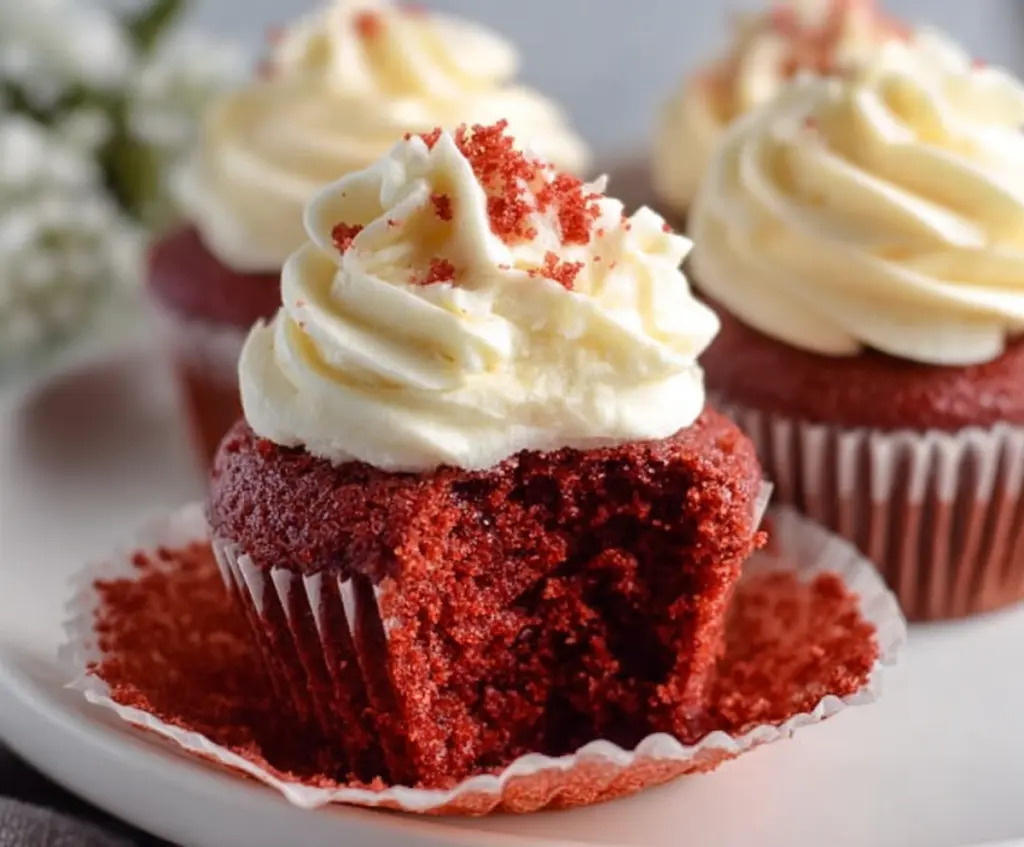 Delicious small batch red velvet cupcakes topped with cream cheese frosting, perfect for any occasion.