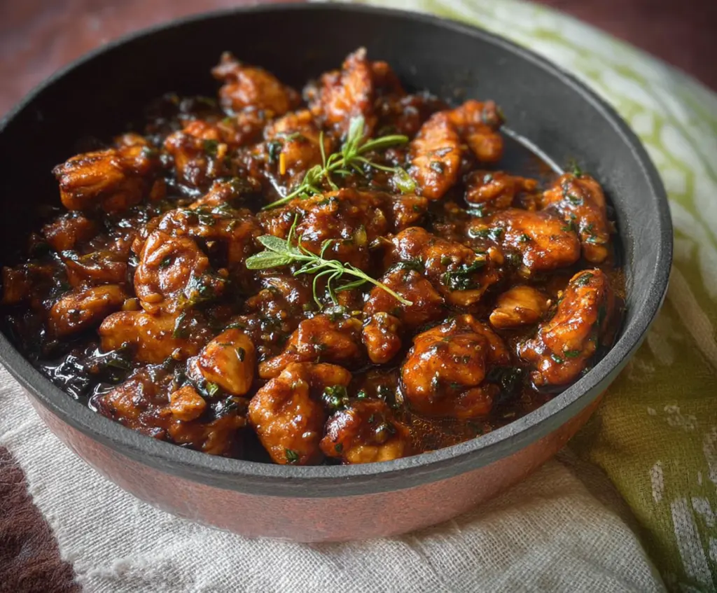 Delicious boneless brown stew chicken with flavorful spices and tender meat.