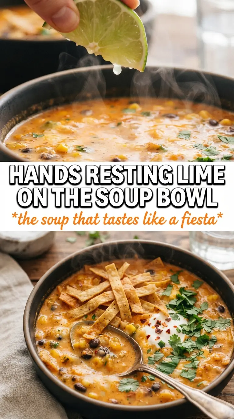 Creamy Chicken Tortilla Soup creamy Tex-Mex, shredded chicken, tortilla strips