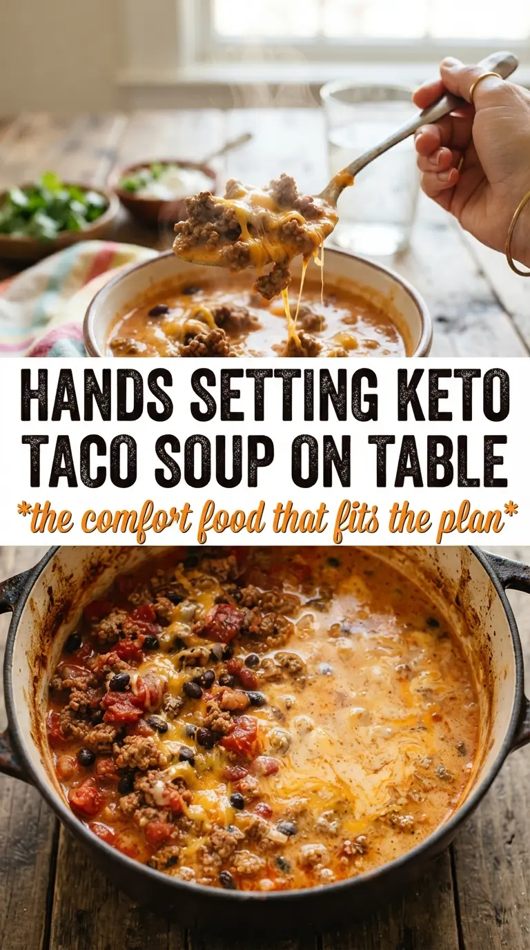 creamy keto taco soup with ground beef, rich and hearty, low-carb