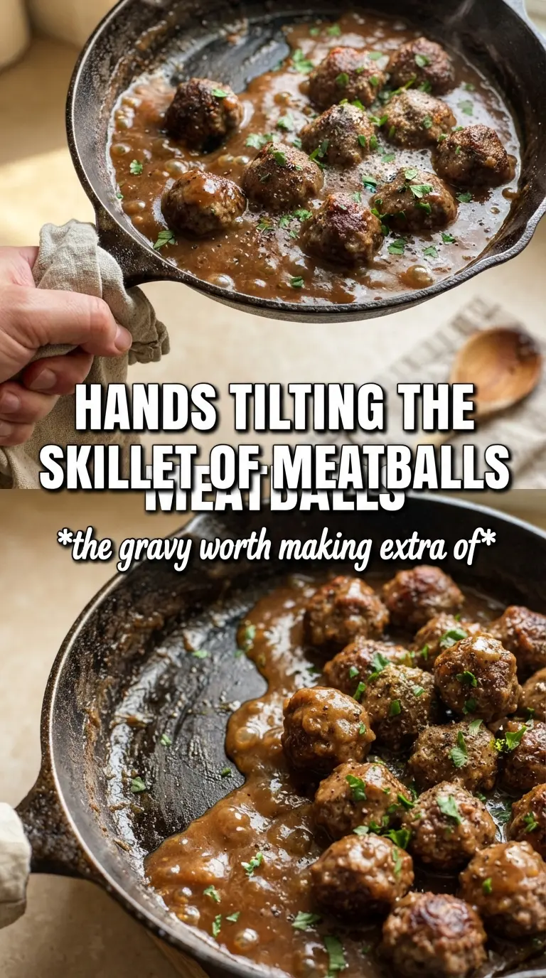Meatballs and gravy tender golden-browned rich onion gravy
