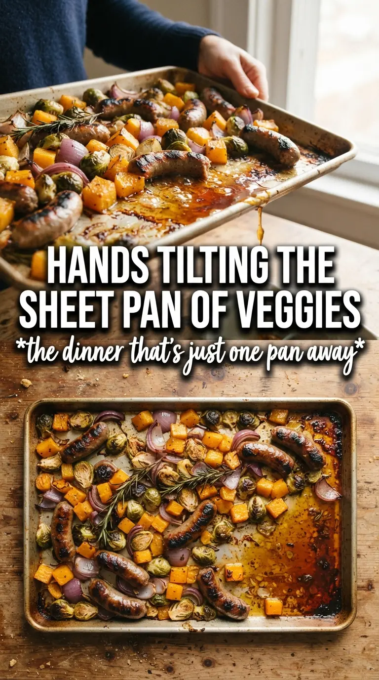 Sheet pan sausage and fall veggies caramelized roasted balsamic