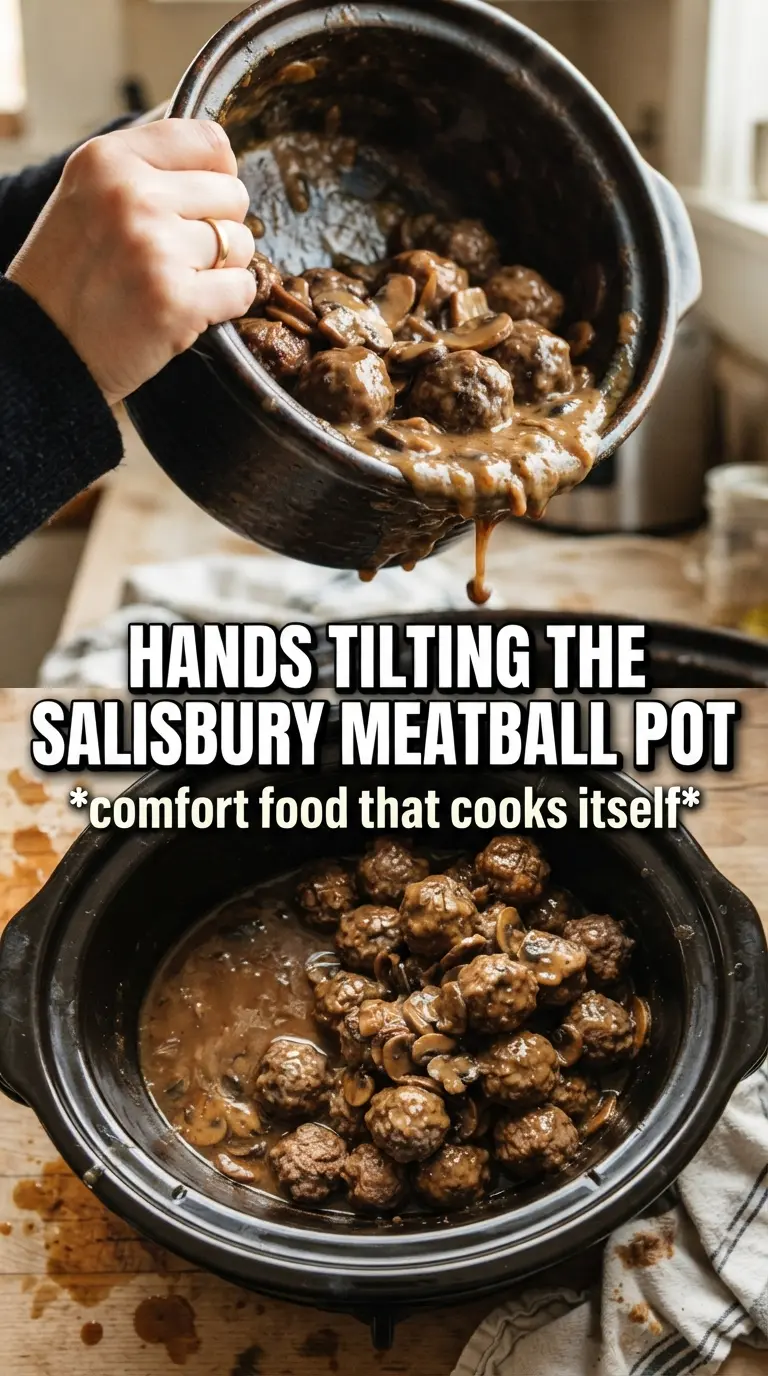 Slow Cooker Salisbury Steak Meatballs tender beef mushroom gravy