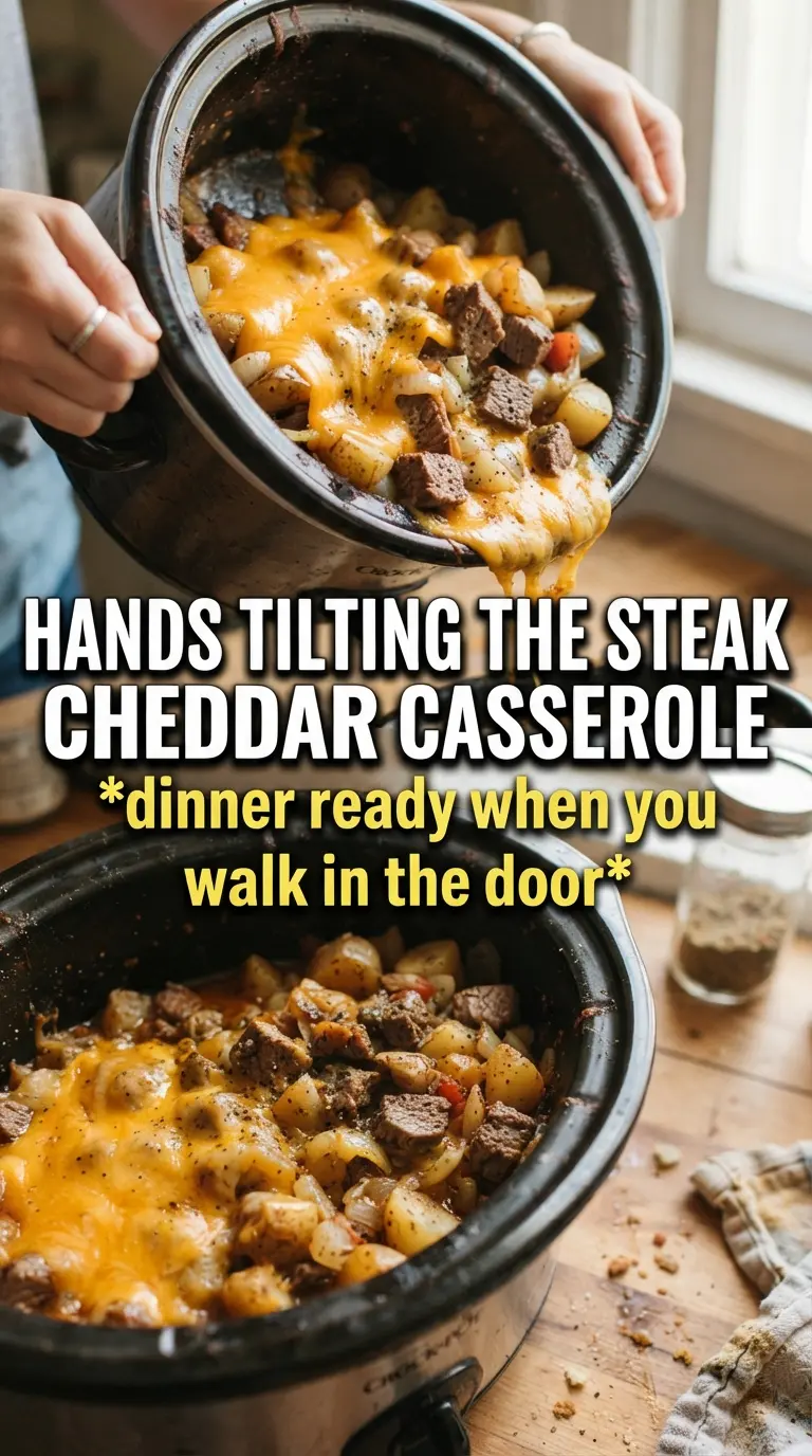 Slow Cooker Steak and Cheddar Potato Casserole hearty cheesy potato